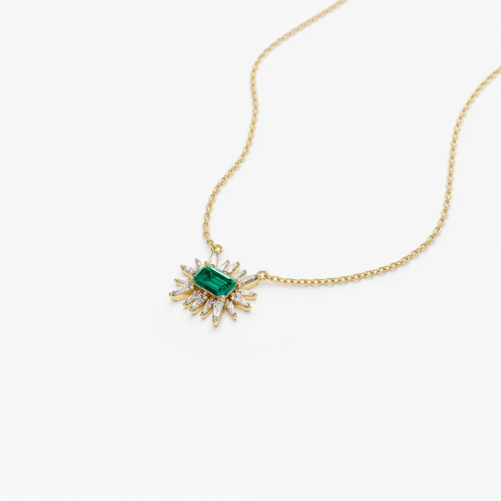 Tapered Baguette Diamond Emerald Necklace - Image 2