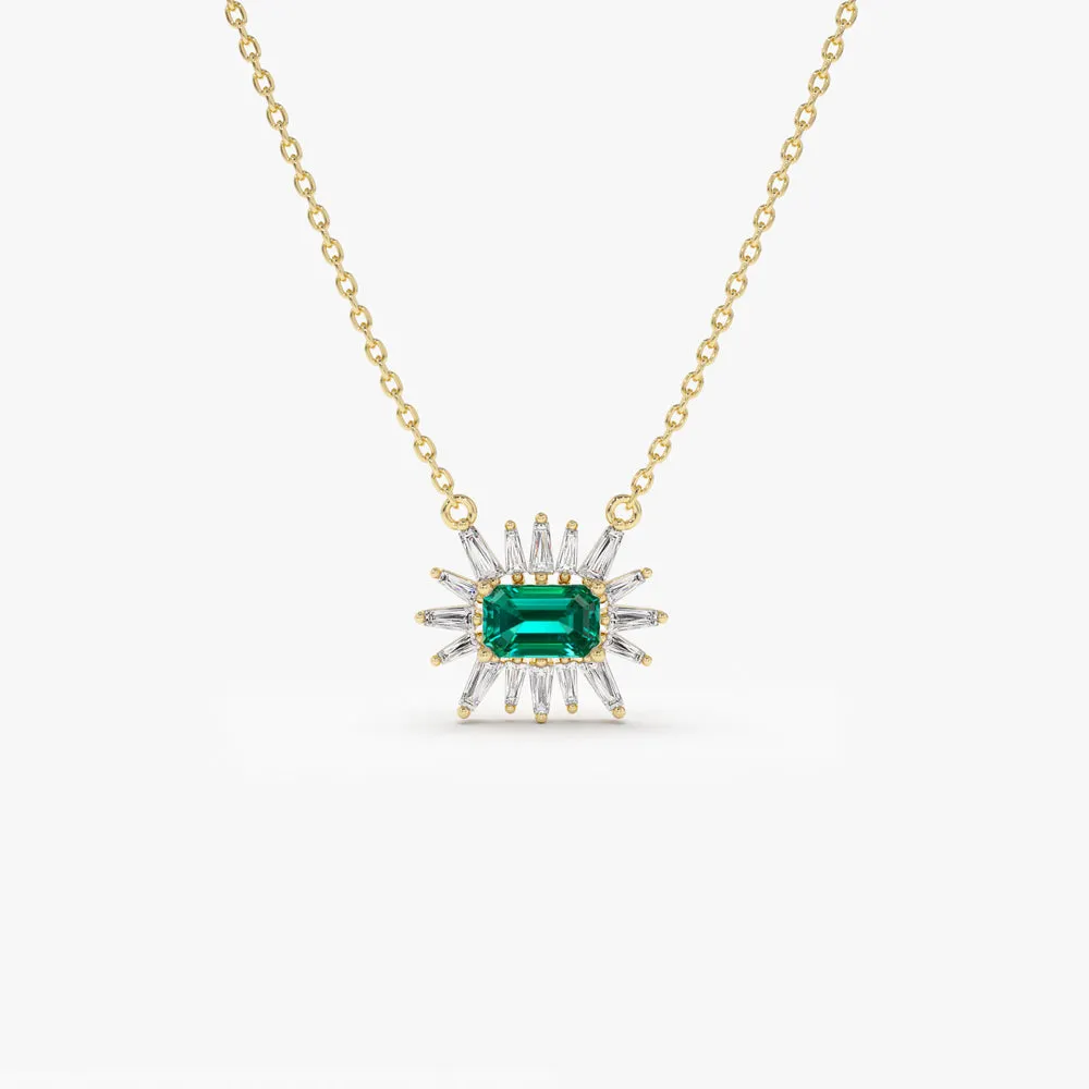 Tapered Baguette Diamond Emerald Necklace