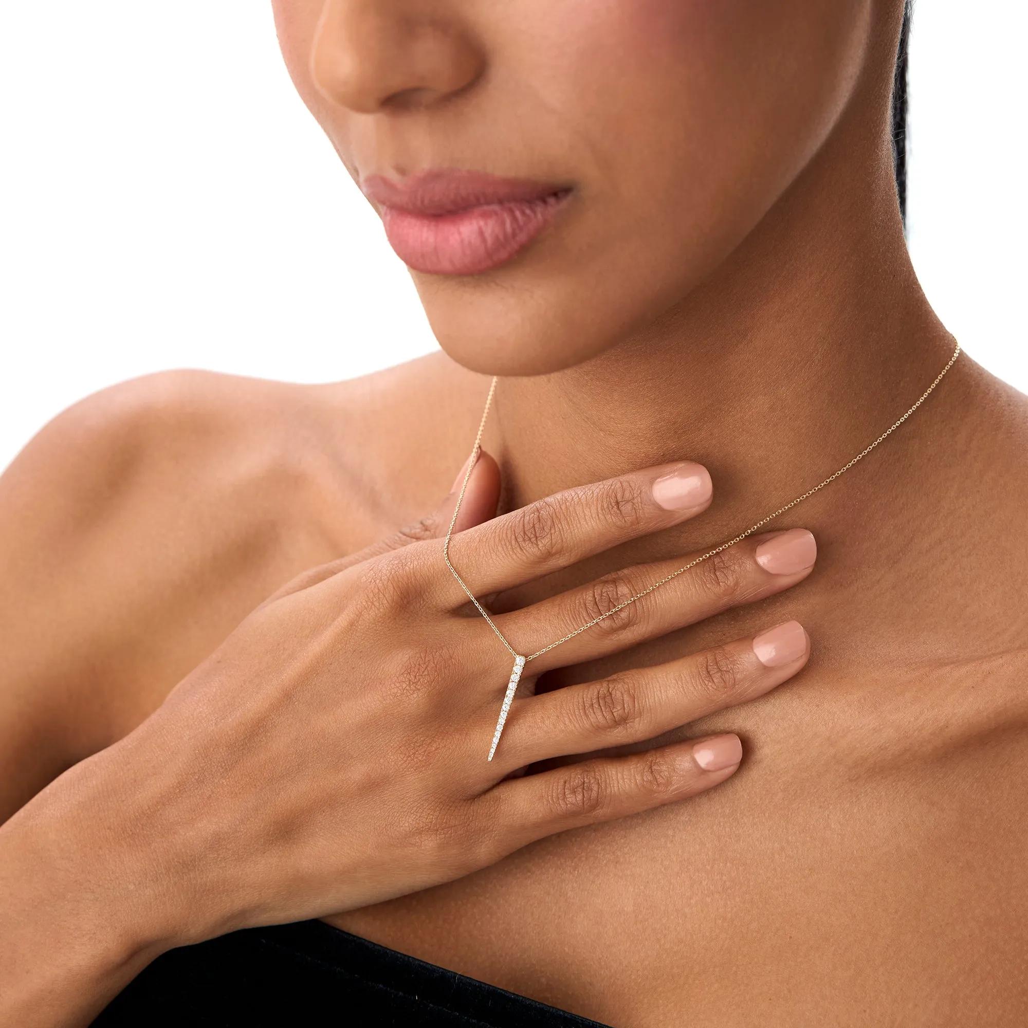 Tapered Diamond Bar Necklace - Image 2