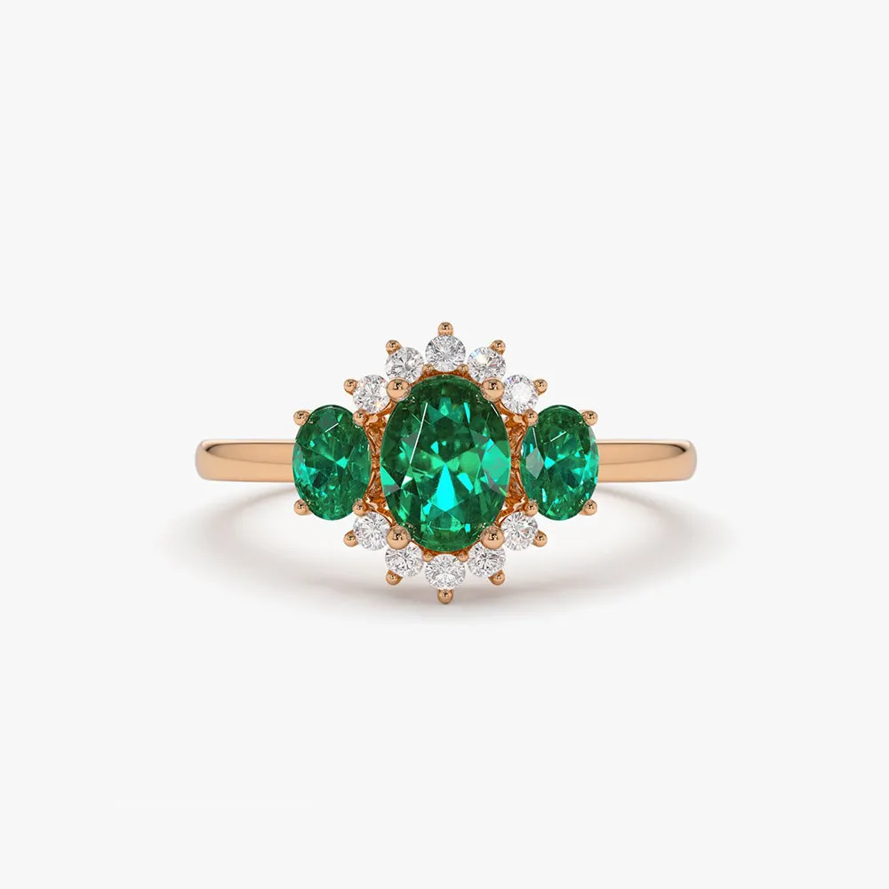 Three Stone Emerald Cluster Ring - Image 6