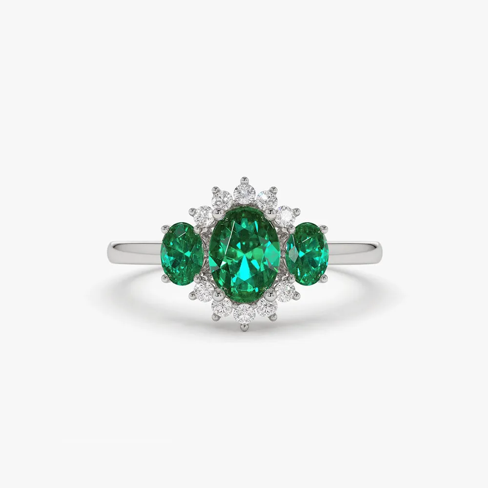 Three Stone Emerald Cluster Ring - Image 7