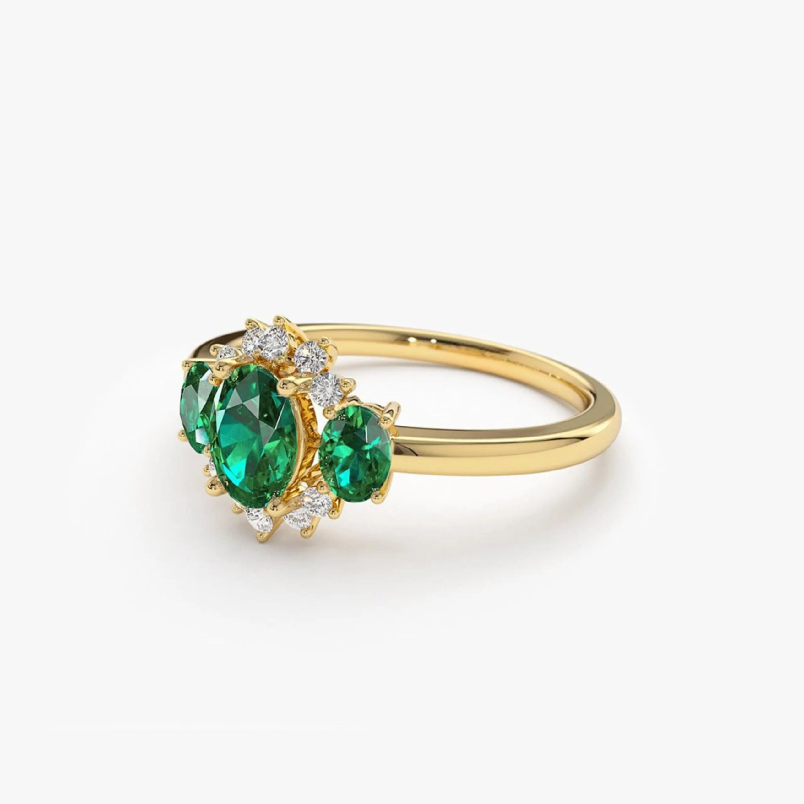 Three Stone Emerald Cluster Ring - Image 9