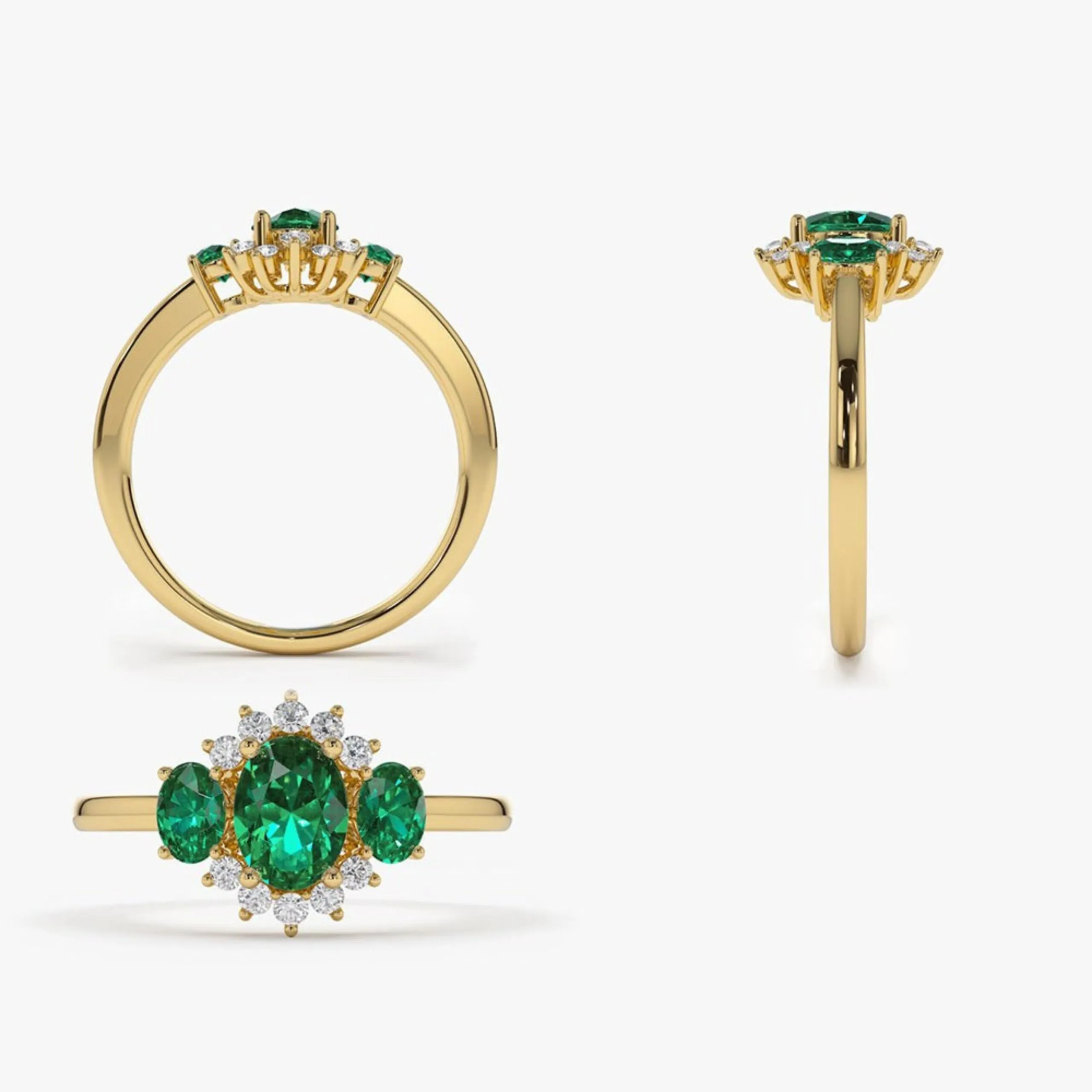 Three Stone Emerald Cluster Ring - Image 8