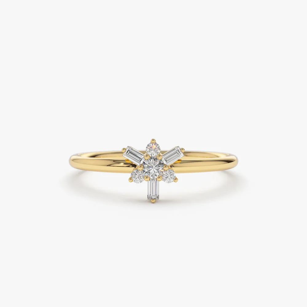 Triangle Shape Baguette Round Diamond Stacking Ring