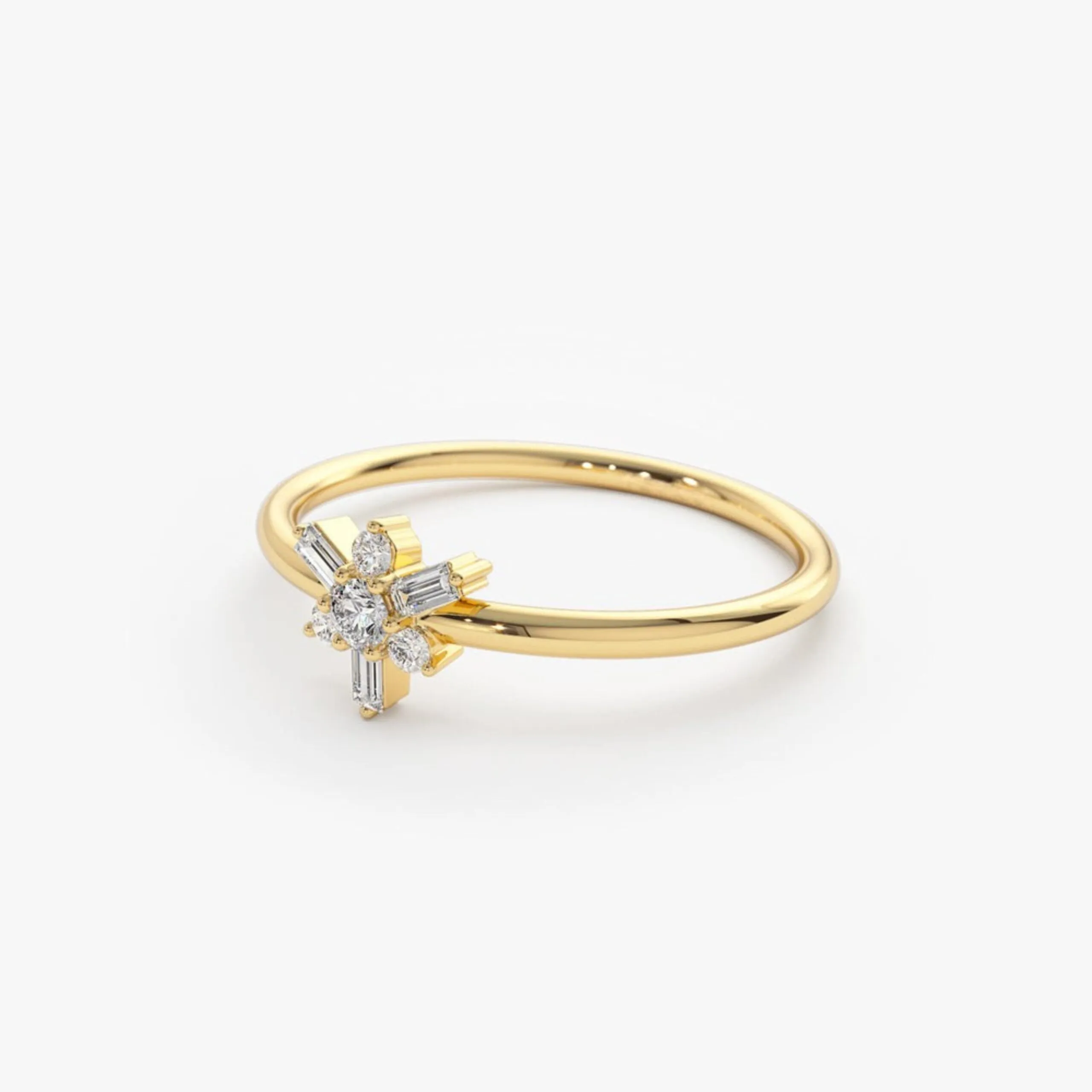 Triangle Shape Baguette Round Diamond Stacking Ring - Image 7