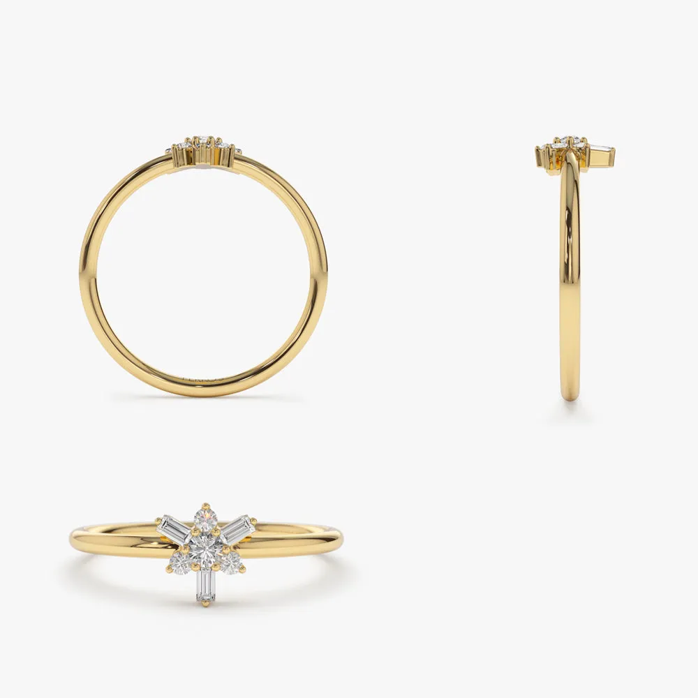 Triangle Shape Baguette Round Diamond Stacking Ring - Image 10