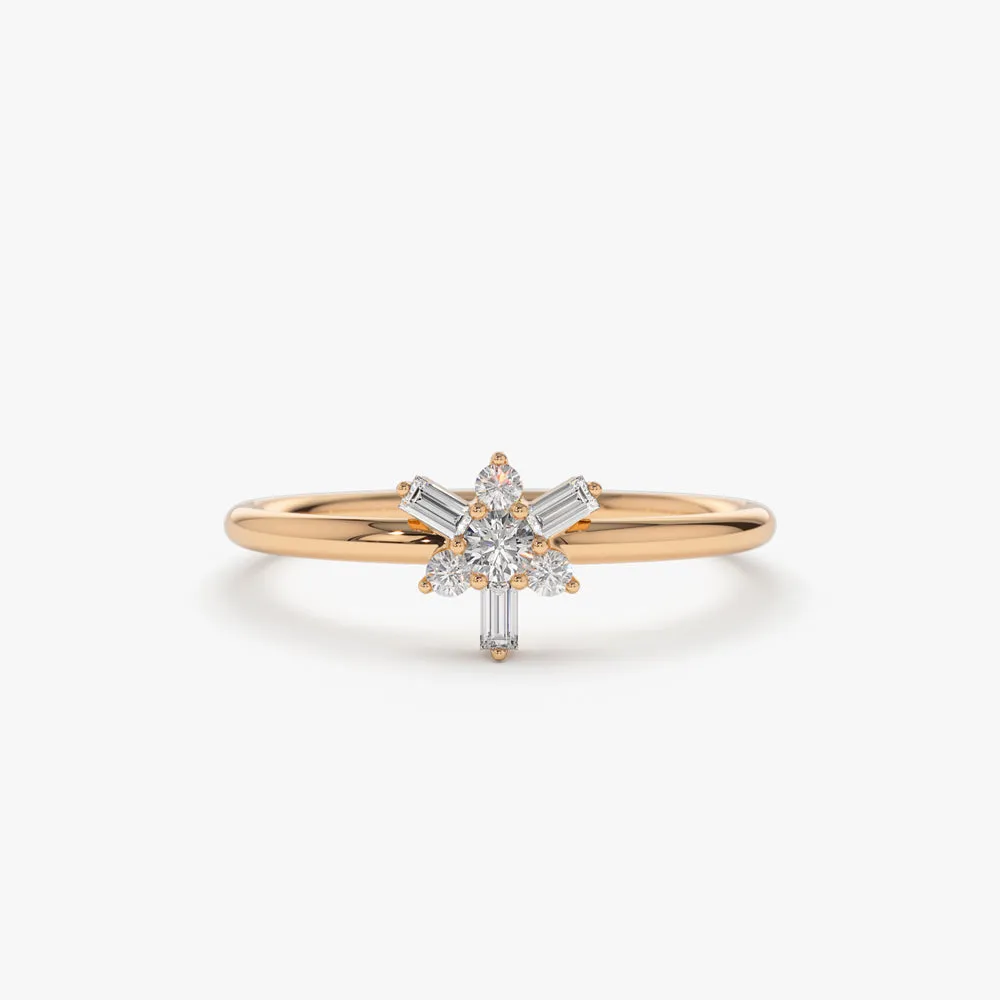 Triangle Shape Baguette Round Diamond Stacking Ring - Image 9