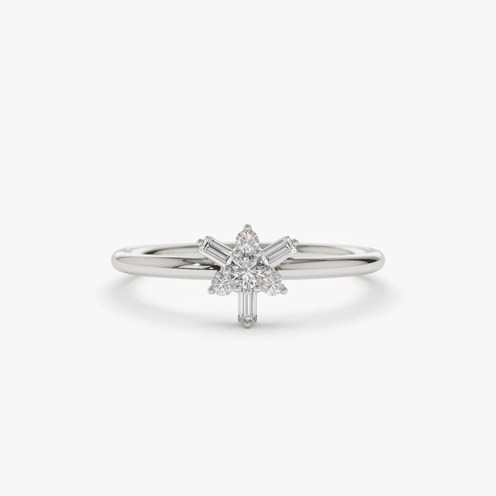 Triangle Shape Baguette Round Diamond Stacking Ring - Image 8