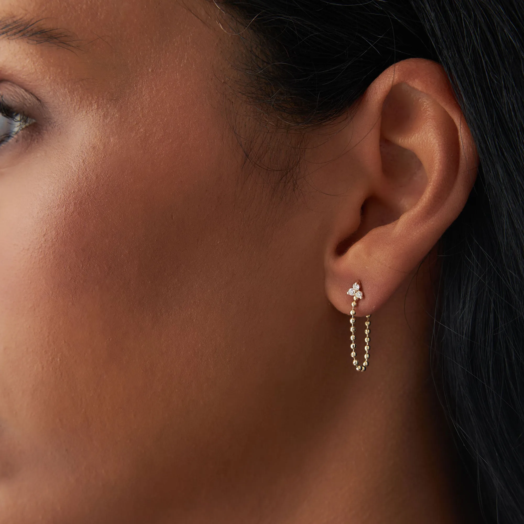 Trio Diamond Beaded Dangling Earrings - Image 2