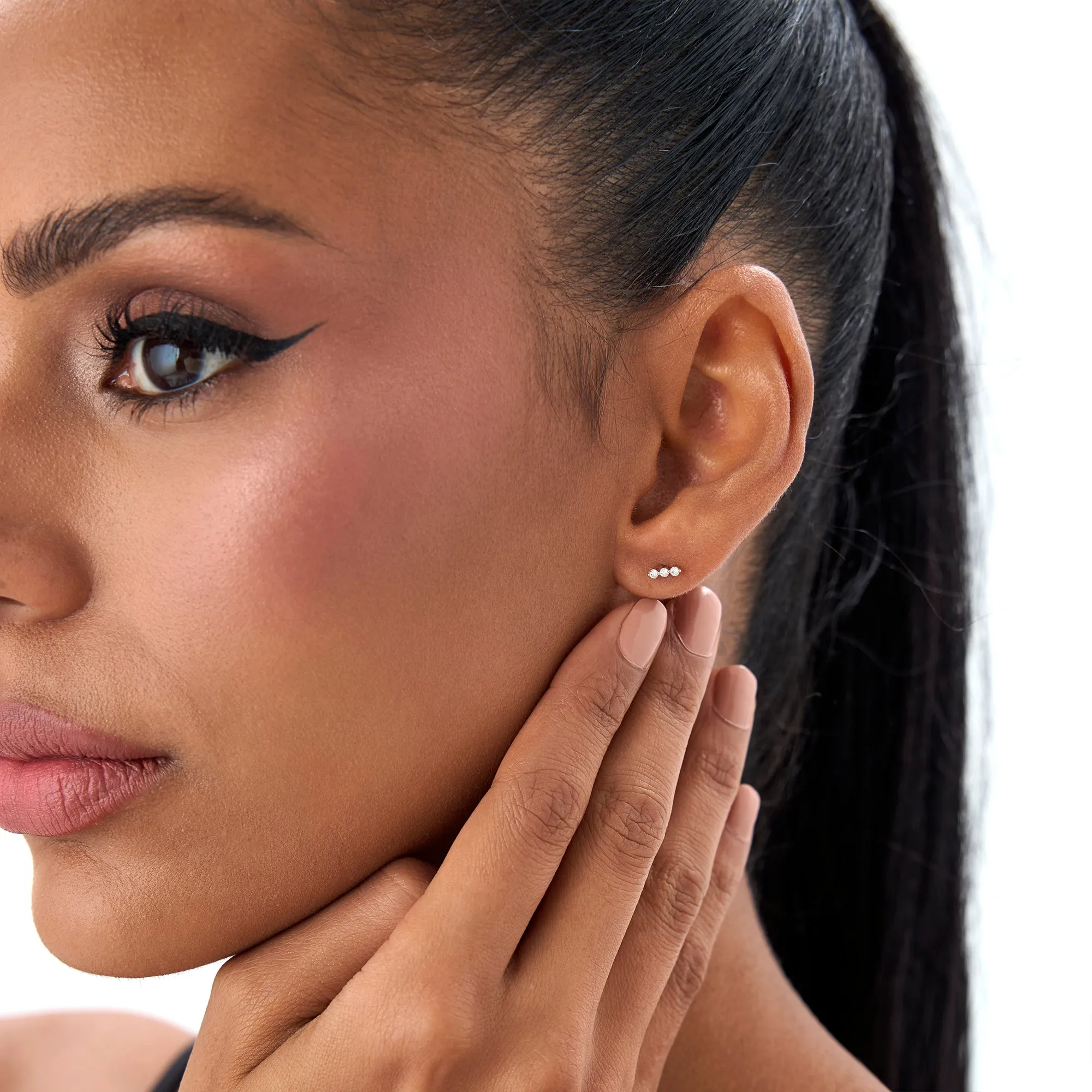 Triple Diamond Bar Stud Earrings - Image 4