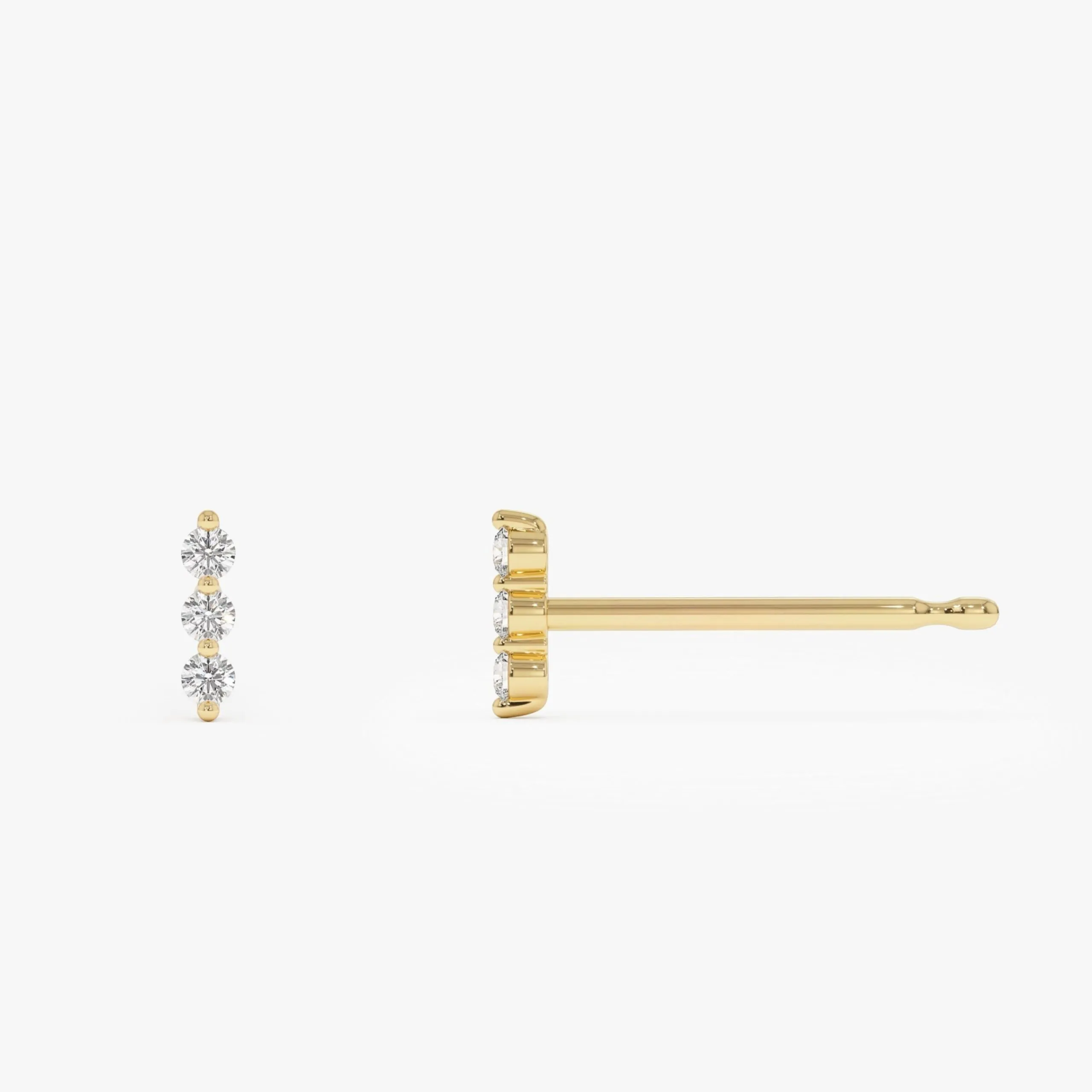 Triple Diamond Bar Stud Earrings - Image 2