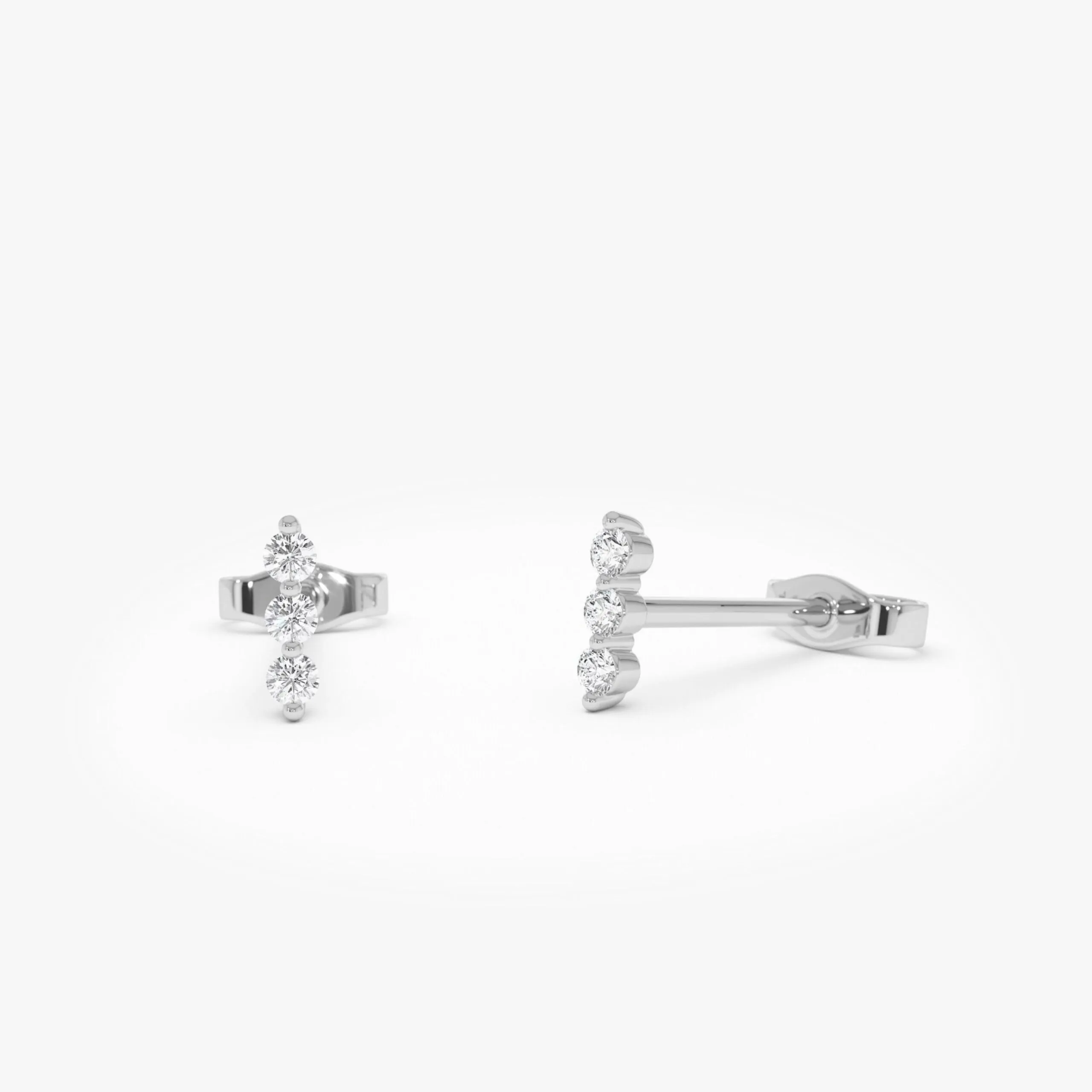Triple Diamond Bar Stud Earrings - Image 3