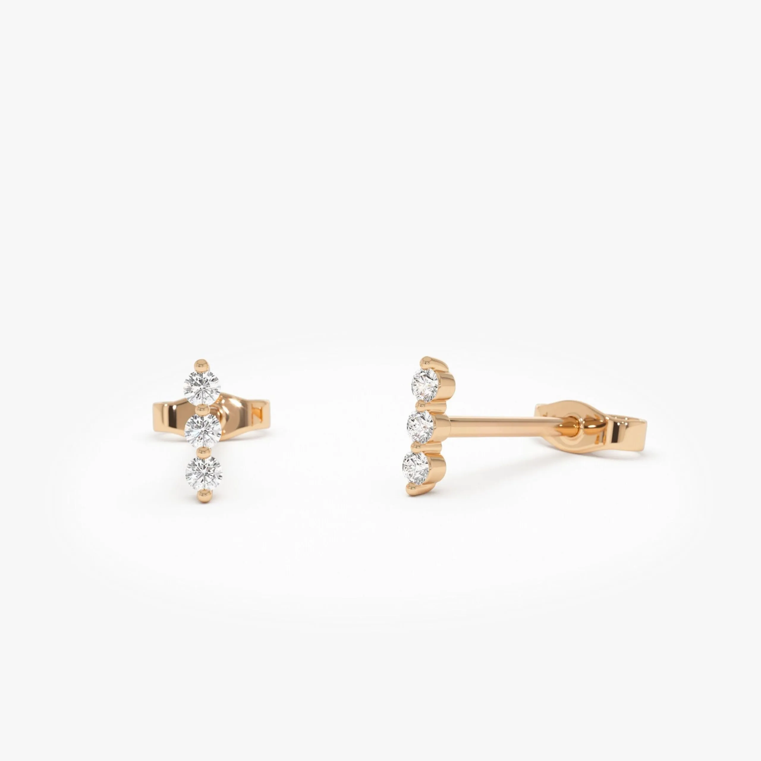 Triple Diamond Bar Stud Earrings - Image 8