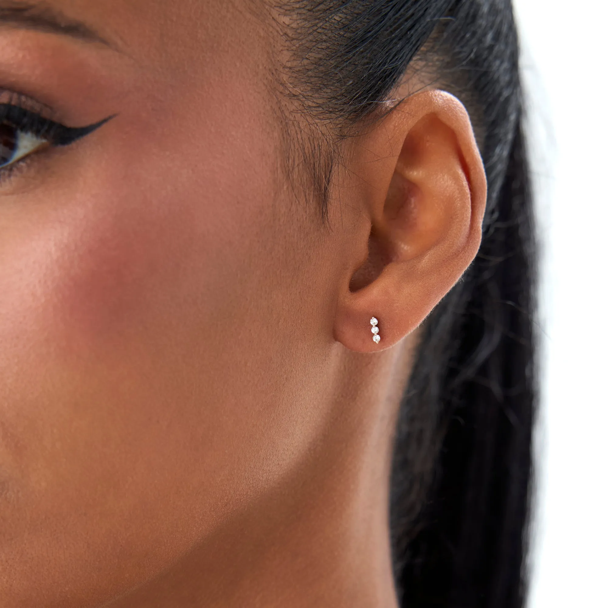 Triple Diamond Bar Stud Earrings - Image 6