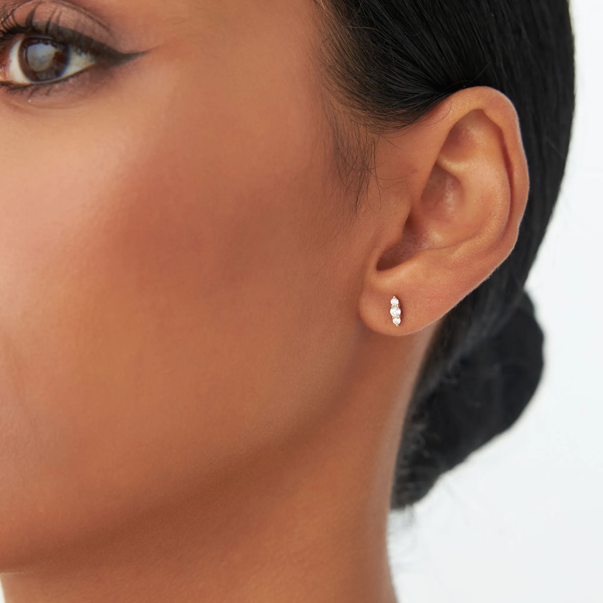 Triple Diamond Stud Earrings - Image 5