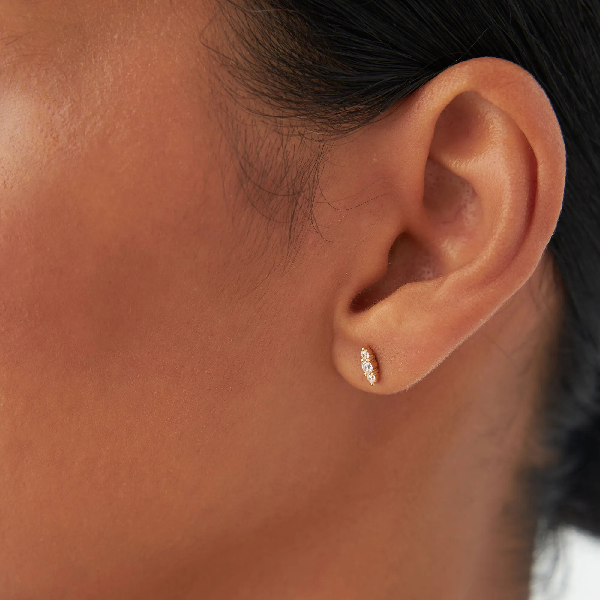 Triple Diamond Stud Earrings - Image 7