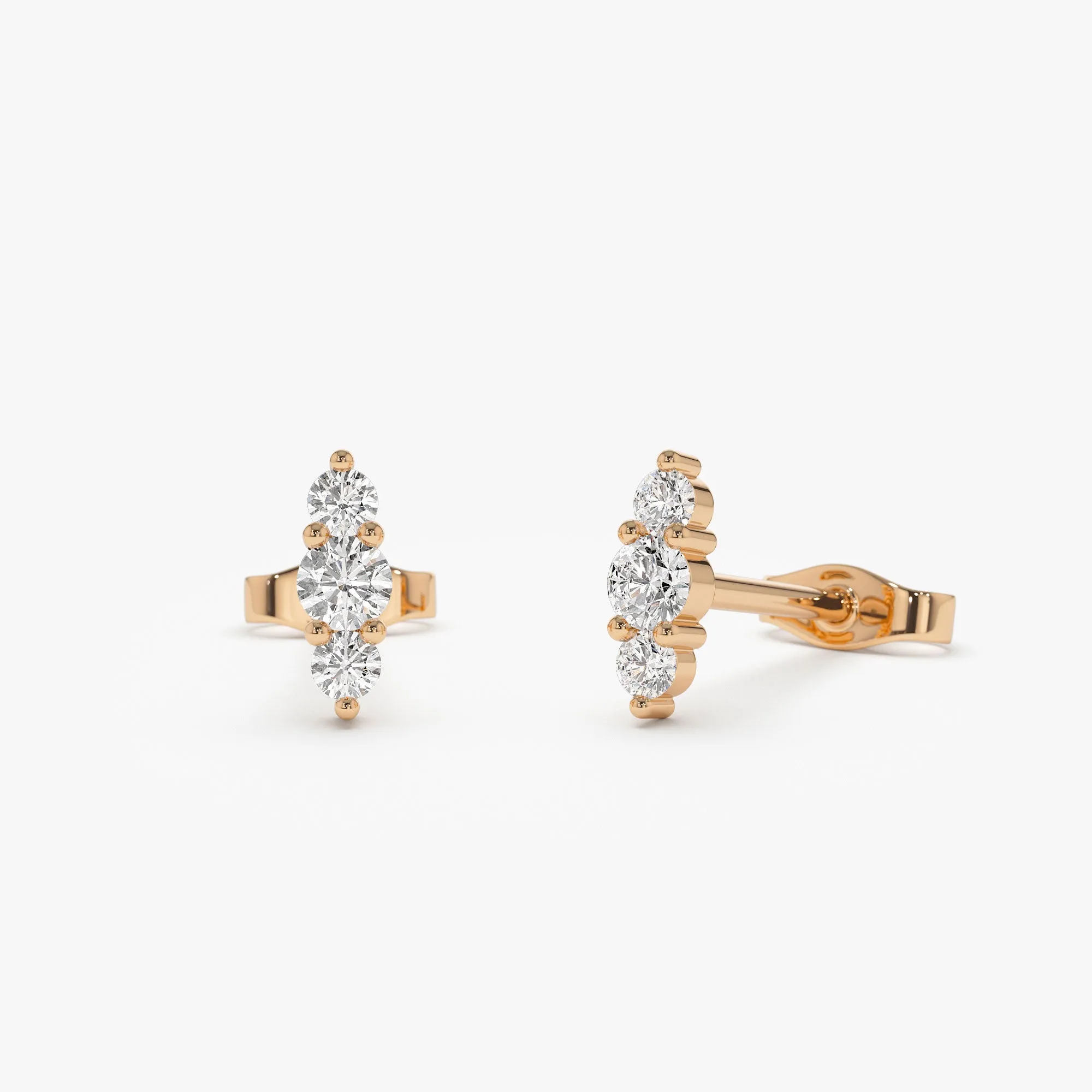 Triple Diamond Stud Earrings - Image 3