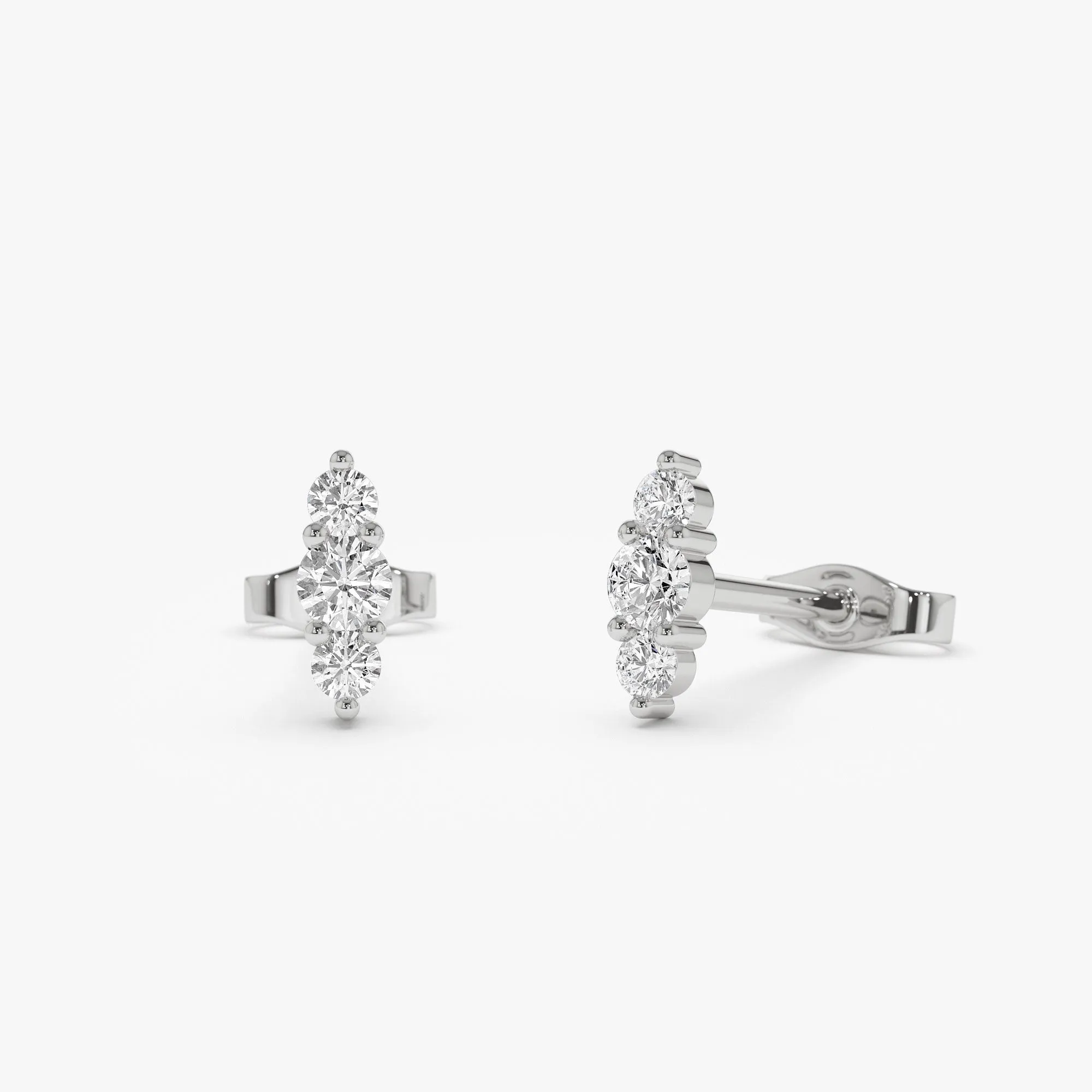 Triple Diamond Stud Earrings - Image 4