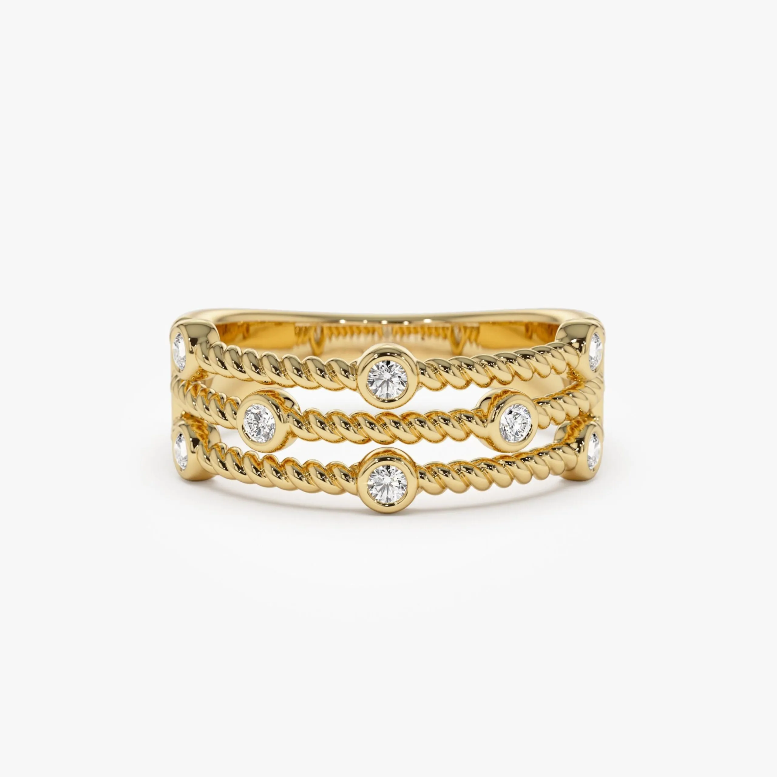 Twisted Rope Triple Diamond Ring