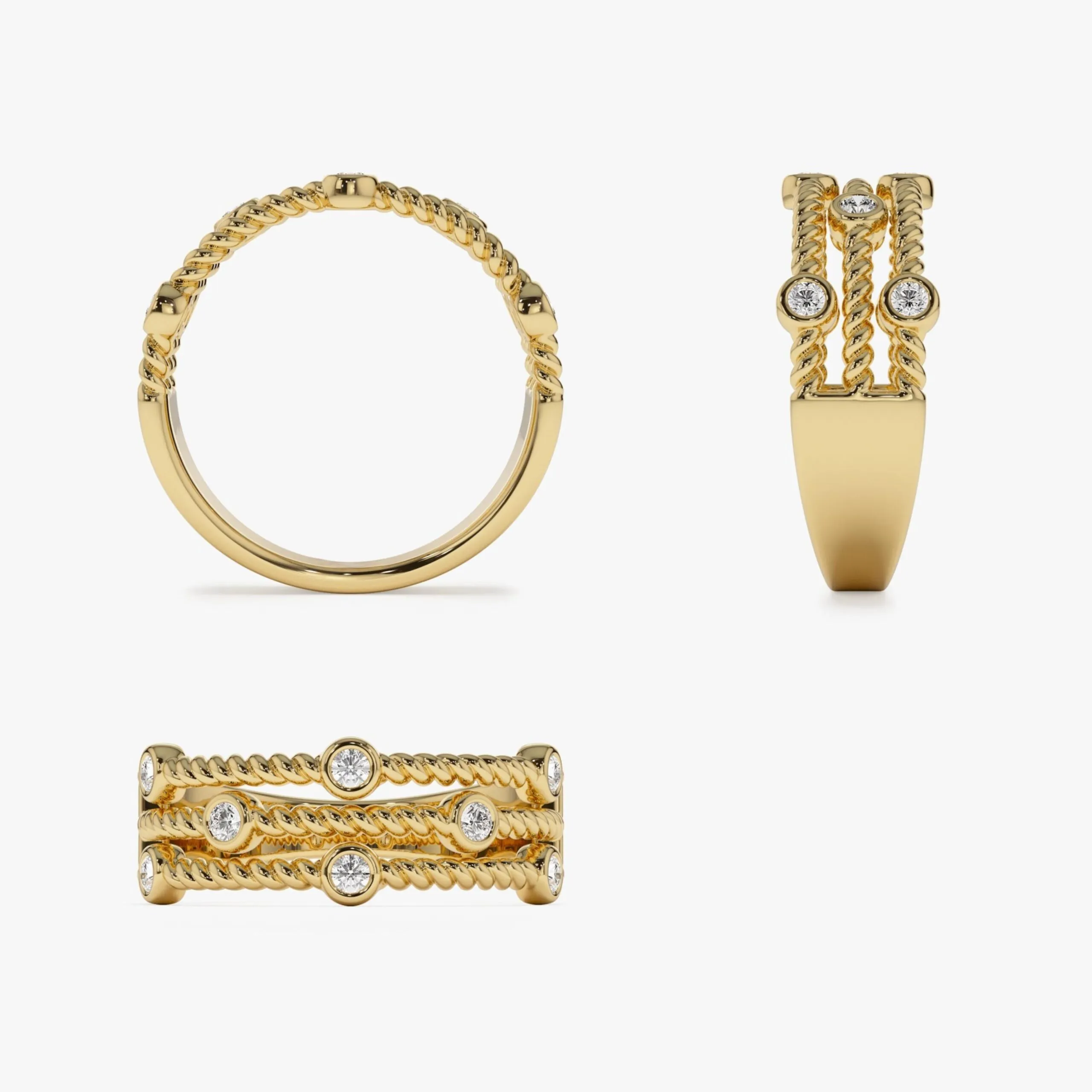 Twisted Rope Triple Diamond Ring - Image 5