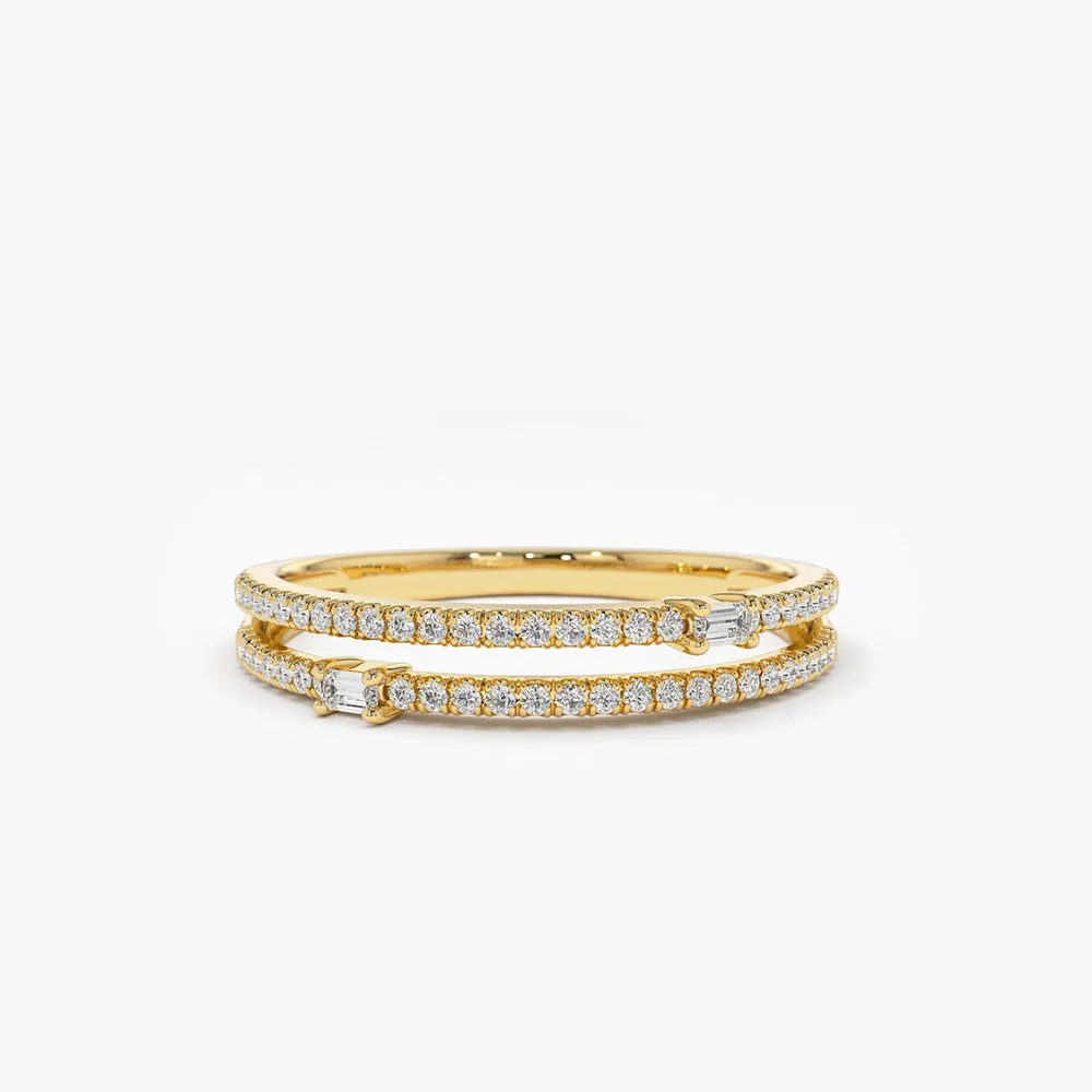 Unique Double Row Micro Pave Statement Ring