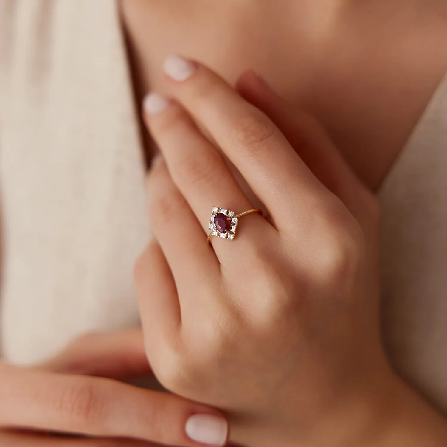 Unique Natural Ruby and Baguette Ring - Image 3