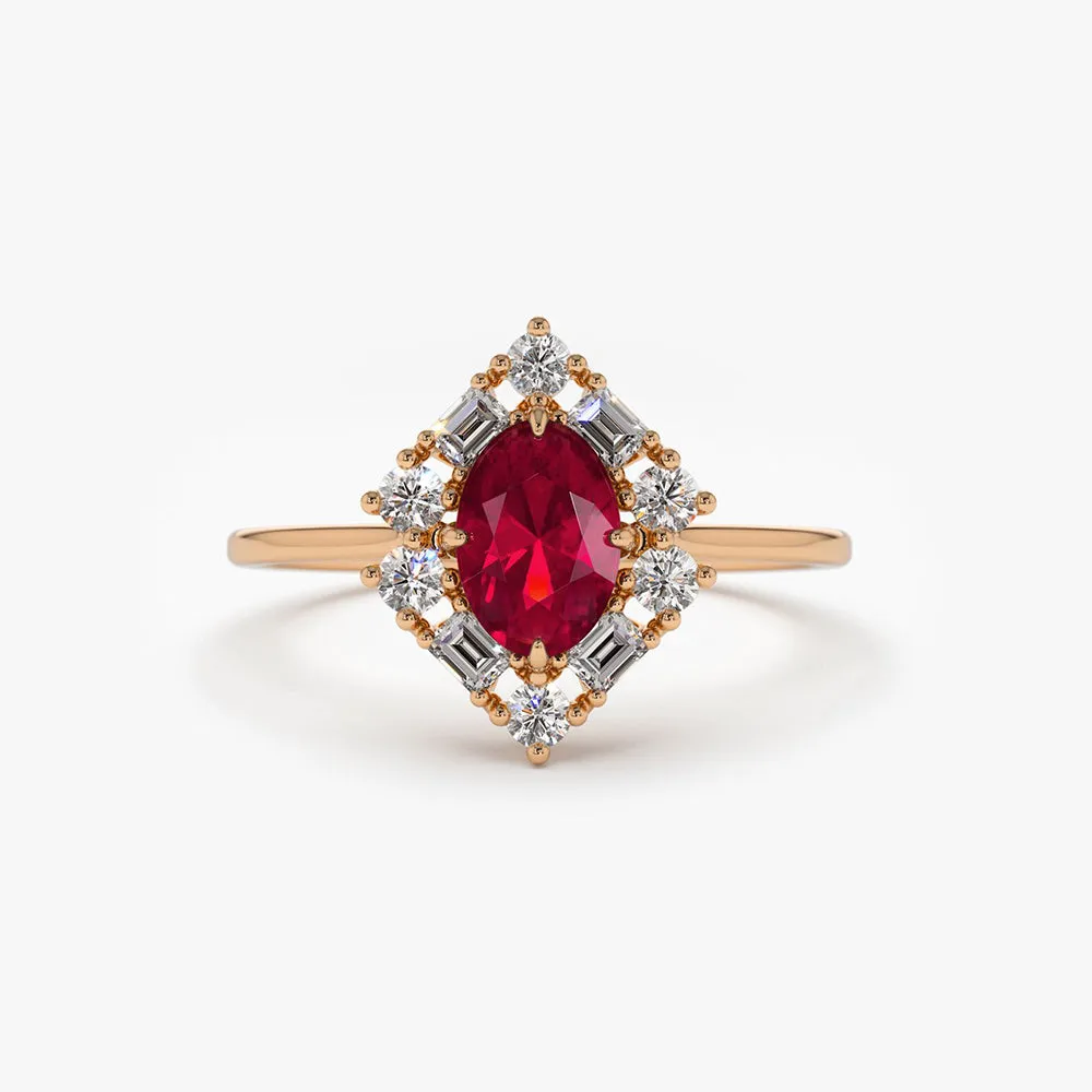 Unique Natural Ruby and Baguette Ring - Image 4