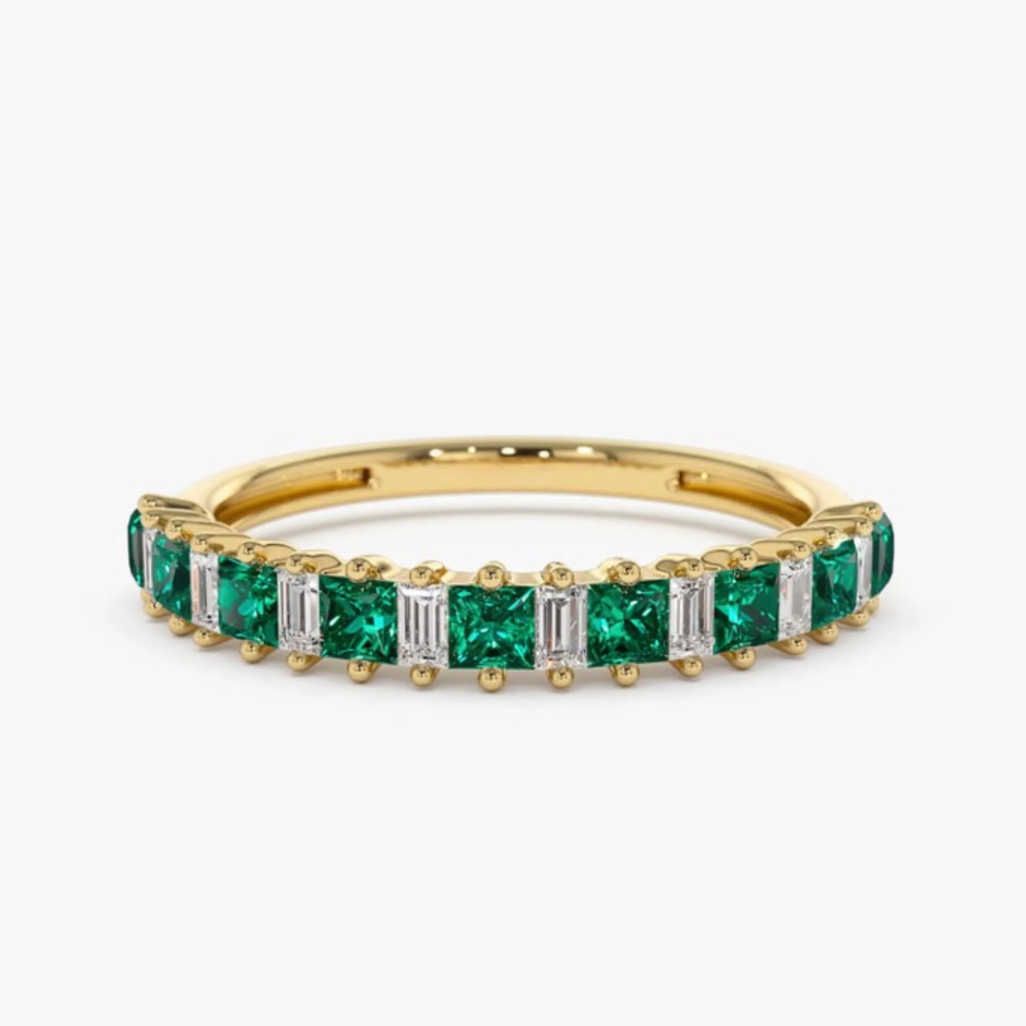 Unique Princess Cut Emerald and Baguette Diamond Ring
