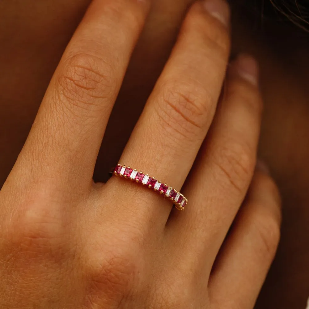 Unique Princess Cut Ruby and Baguette Diamond Ring - Image 7
