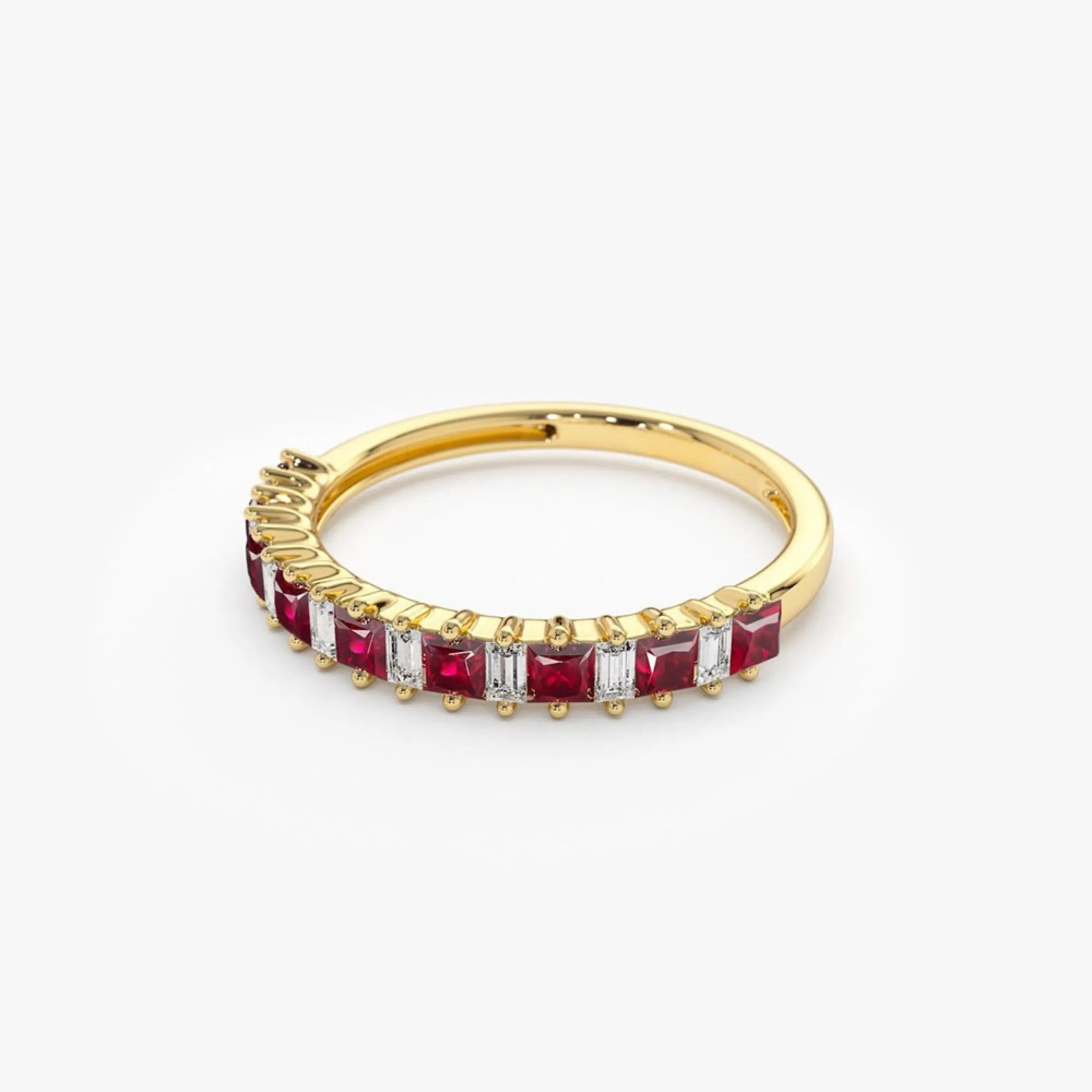 Unique Princess Cut Ruby and Baguette Diamond Ring - Image 4