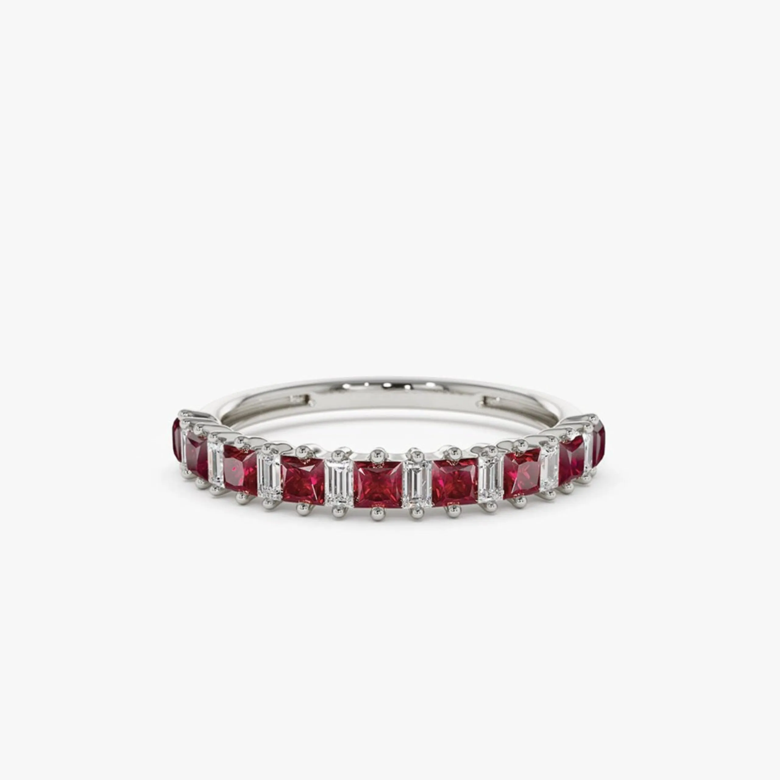 Unique Princess Cut Ruby and Baguette Diamond Ring - Image 2