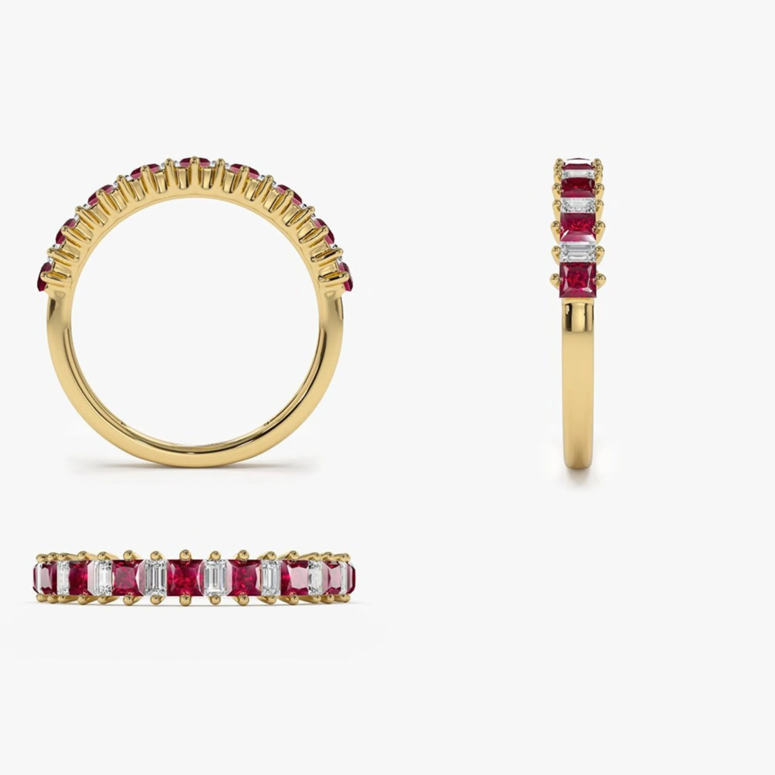 Unique Princess Cut Ruby and Baguette Diamond Ring - Image 5