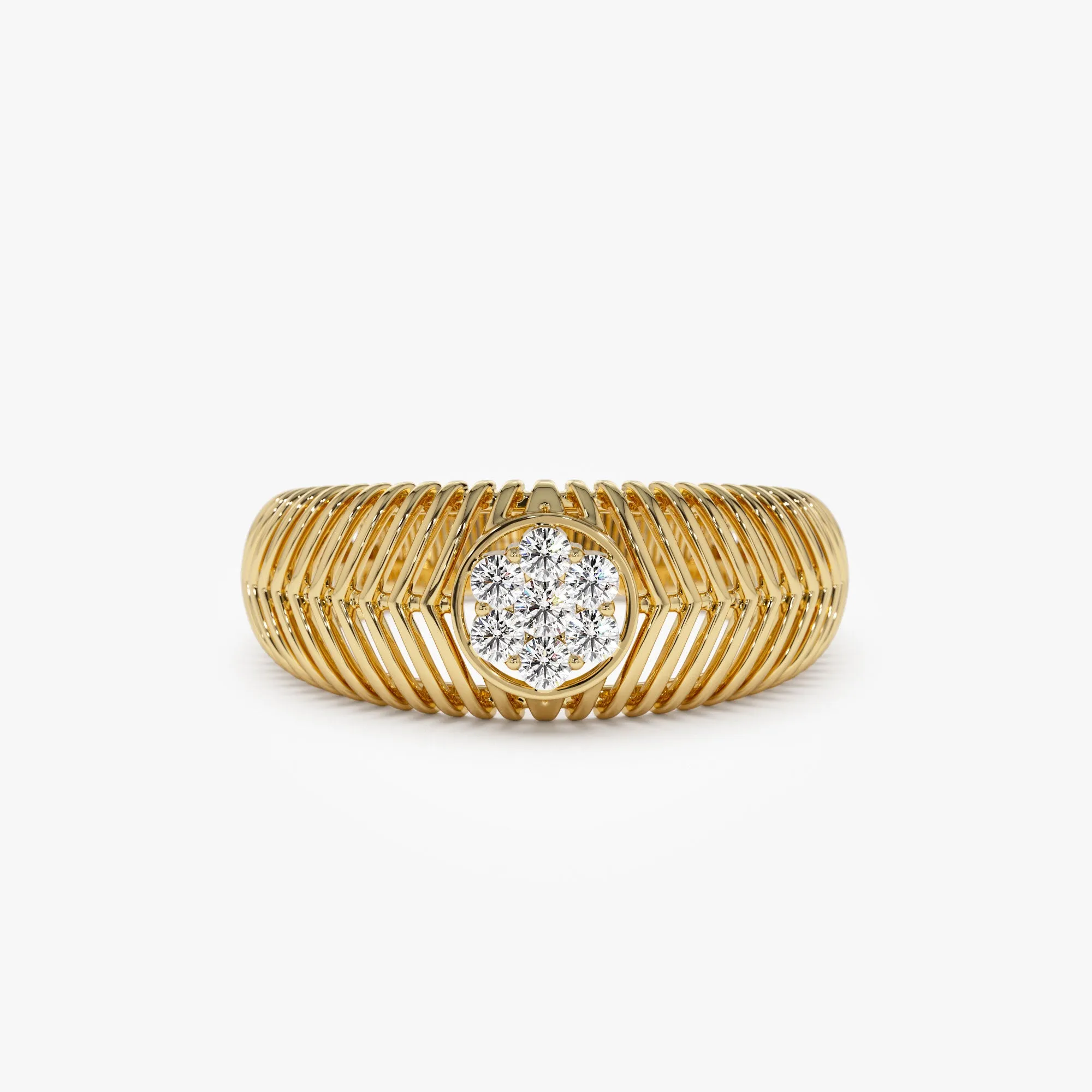 Unique Ribbed Illusion Setting Diamond Ring