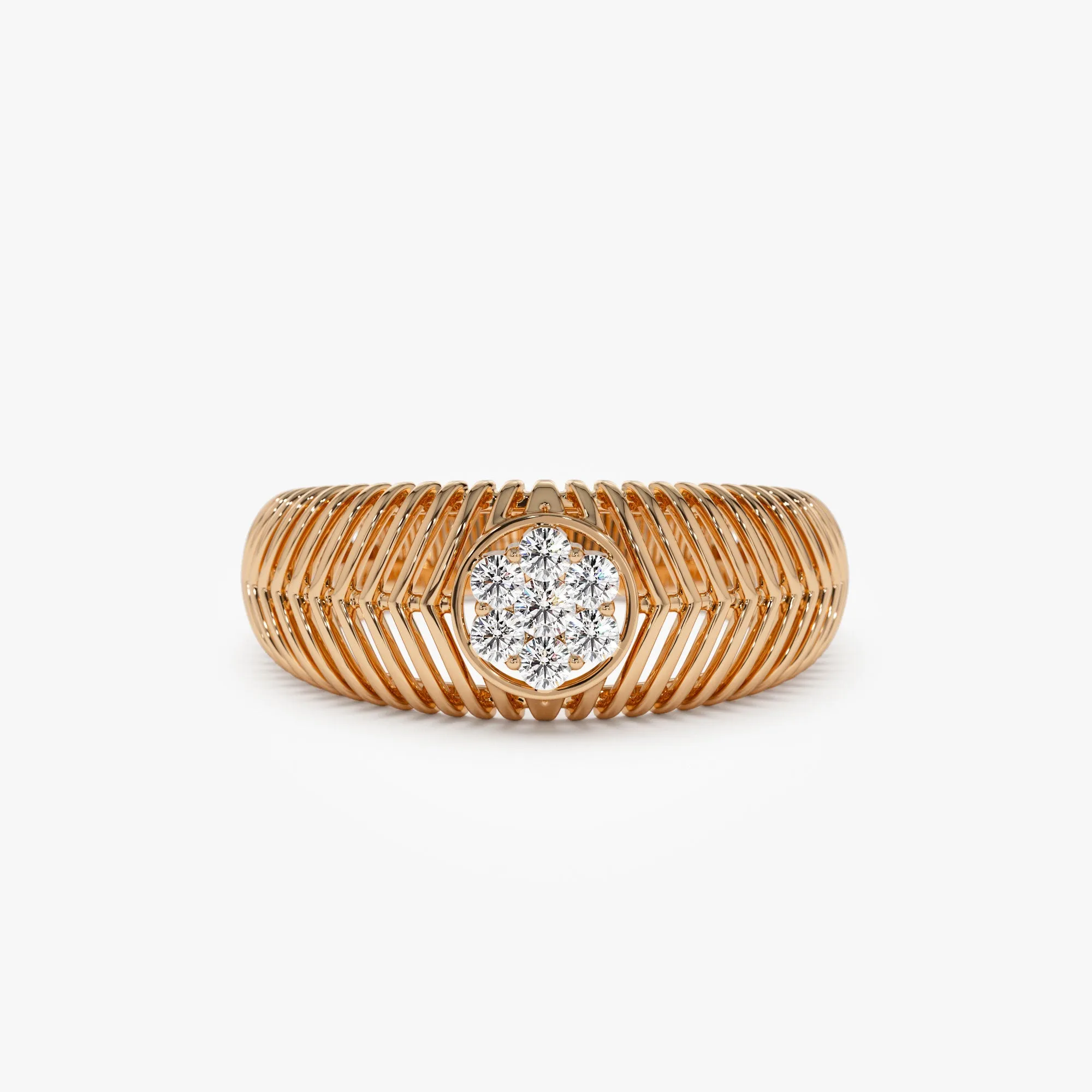 Unique Ribbed Illusion Setting Diamond Ring - Image 7