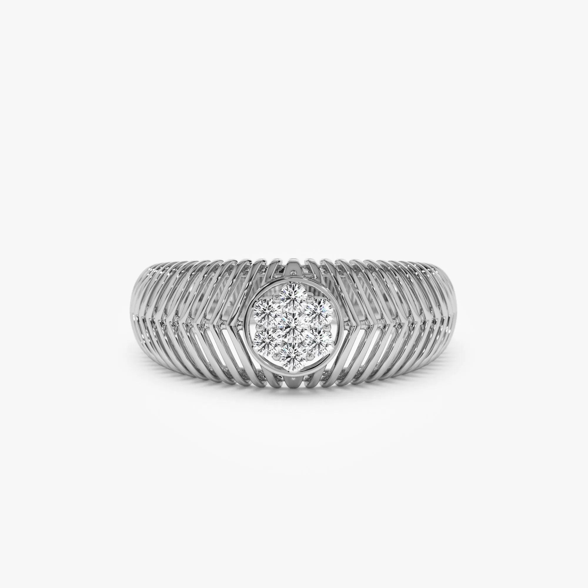 Unique Ribbed Illusion Setting Diamond Ring - Image 6