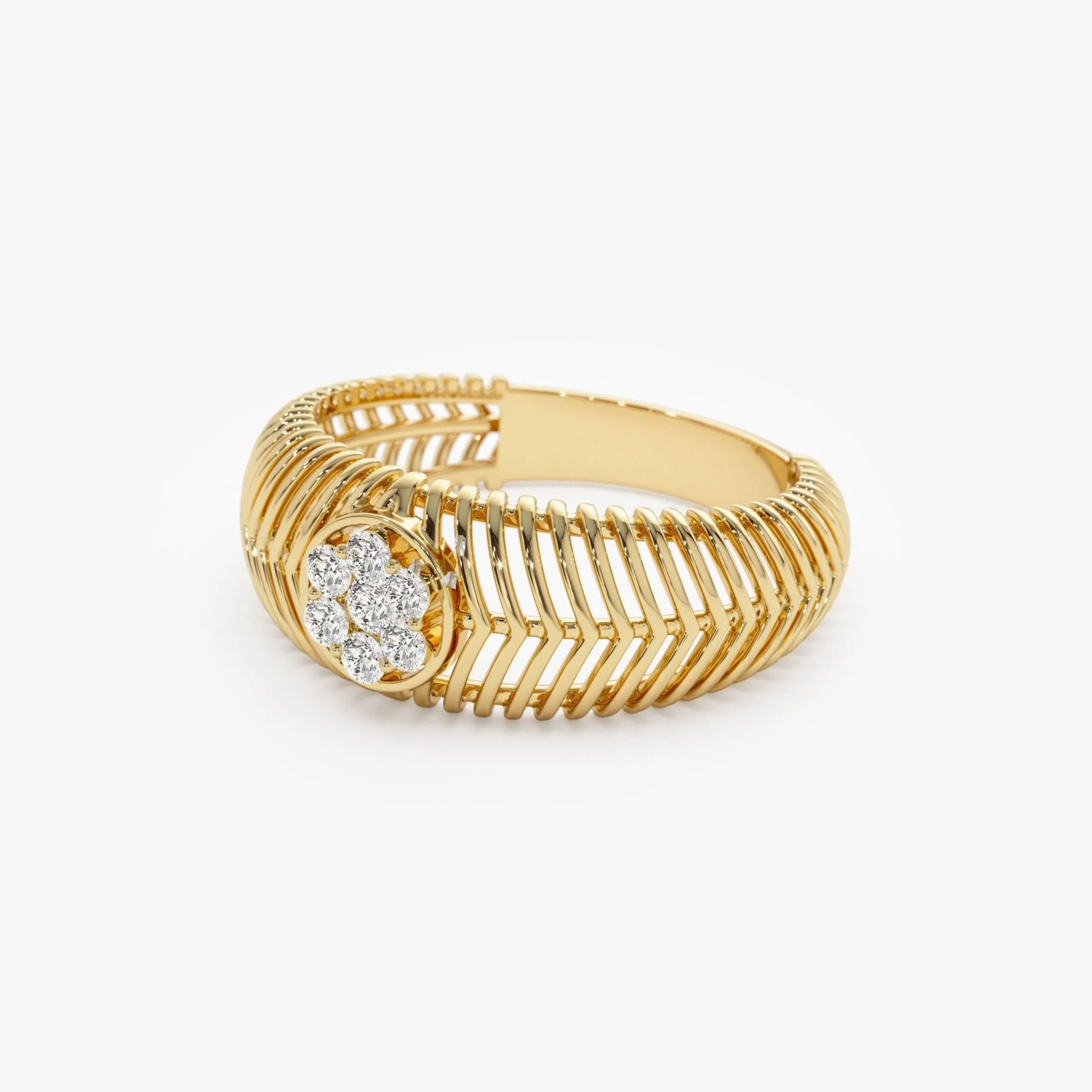 Unique Ribbed Illusion Setting Diamond Ring - Image 5