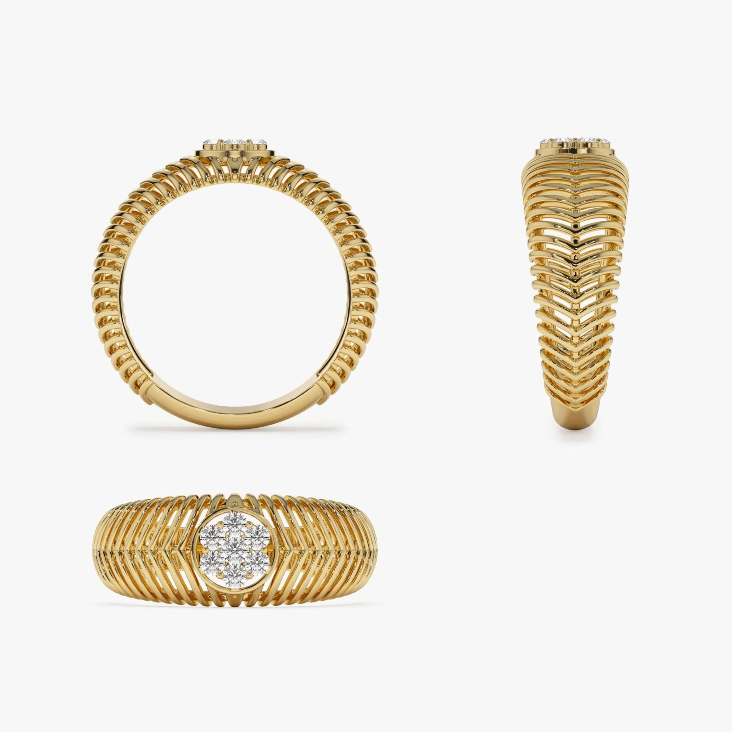 Unique Ribbed Illusion Setting Diamond Ring - Image 8