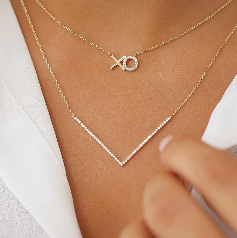 V Shaped Diamond Chevron Necklace - Image 3