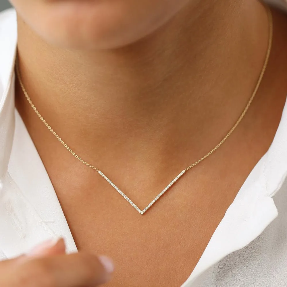 V Shaped Diamond Chevron Necklace - Image 2